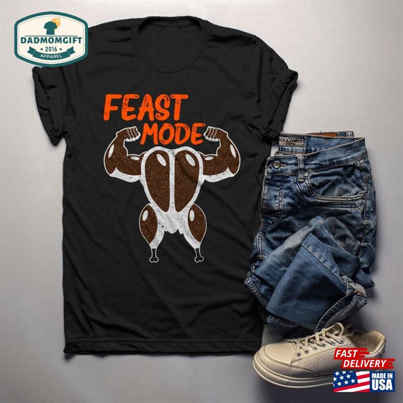 Men’s Funny Thanksgiving T-Shirt Feast Mode Graphic Tee Muscle Turkey Victory Shirts Sweatshirt Unisex