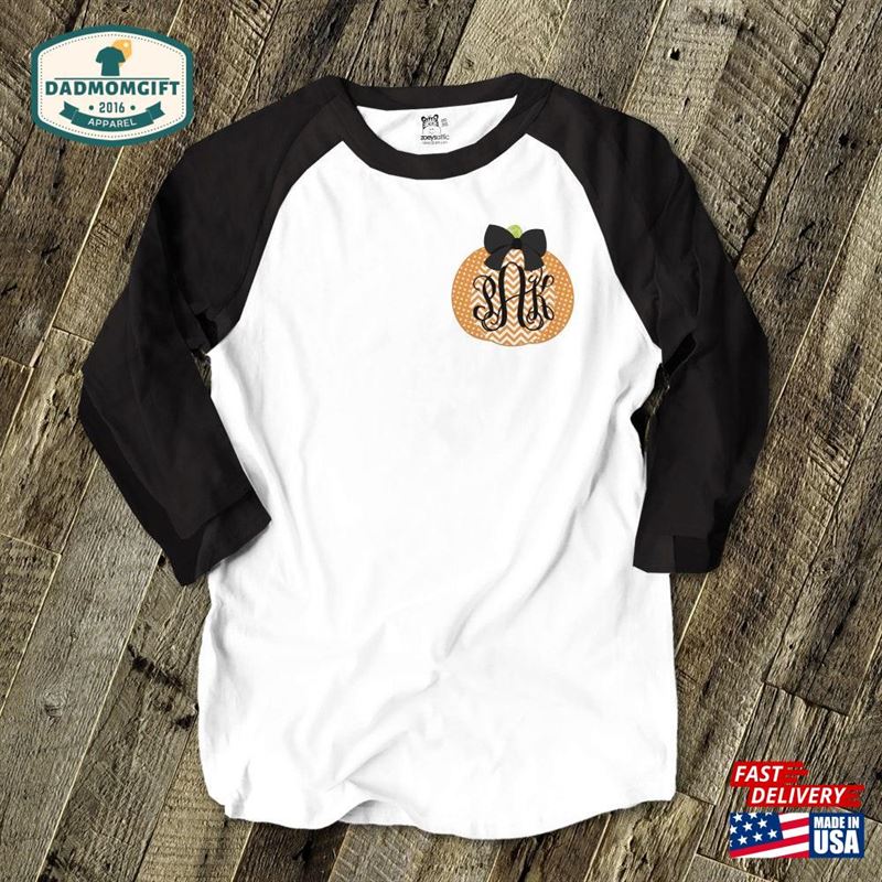 Monogram Chevron Pumpkin Adult Raglan Shirt Perfect For All Fall Activities 22Snlf 006 Classic Unisex