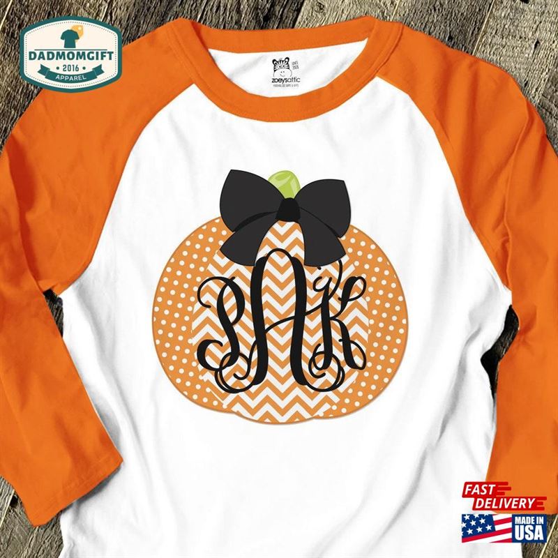 Monogram Chevron Pumpkin Adult Raglan Shirt Perfect For All Fall Activities 22Snlf 006 Classic Unisex