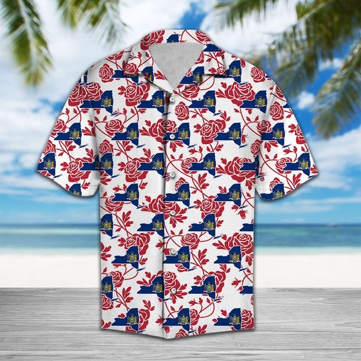 New York Rose Hawaiian Shirt Summer Button Up