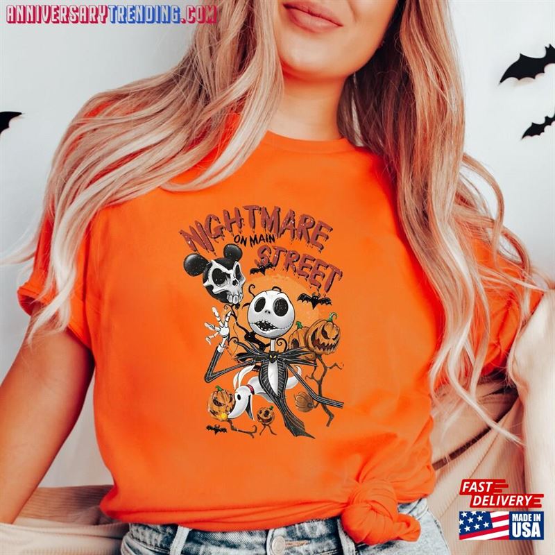 Nightmare On Main Street Halloween Shirt Jack And Sally Pumpkin T-Shirt Unisex