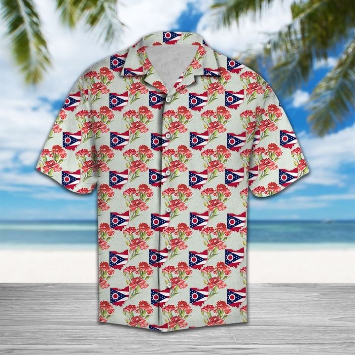 Ohio Red Carnation Hawaiian Shirt Summer Button Up