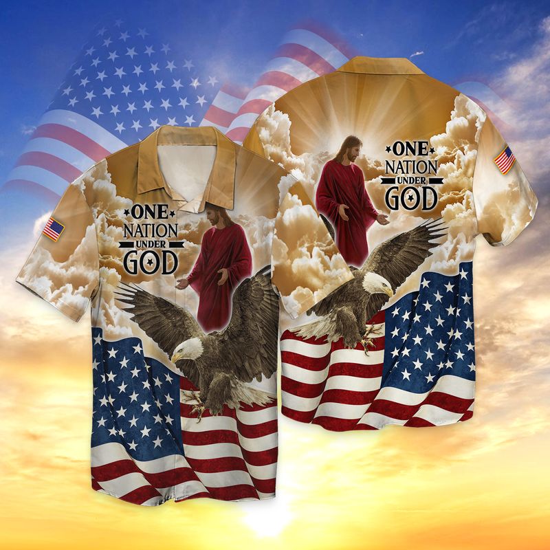 One Nation Under God Eagle American Flag Hawaiian Shirt