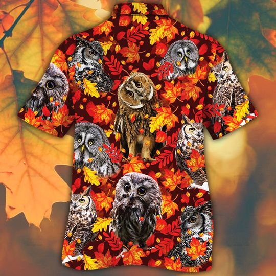 Owl Horse Lovers Autumn Red Leaves Hawaiian Shirt