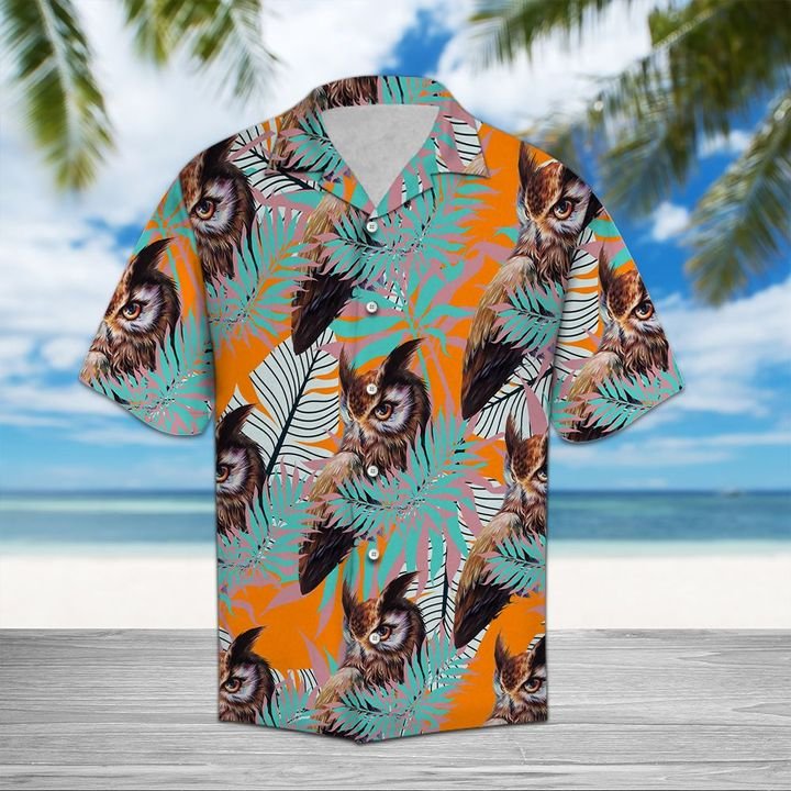 Owl Tropical Pattern Hawaiian Shirt Summer Button Up