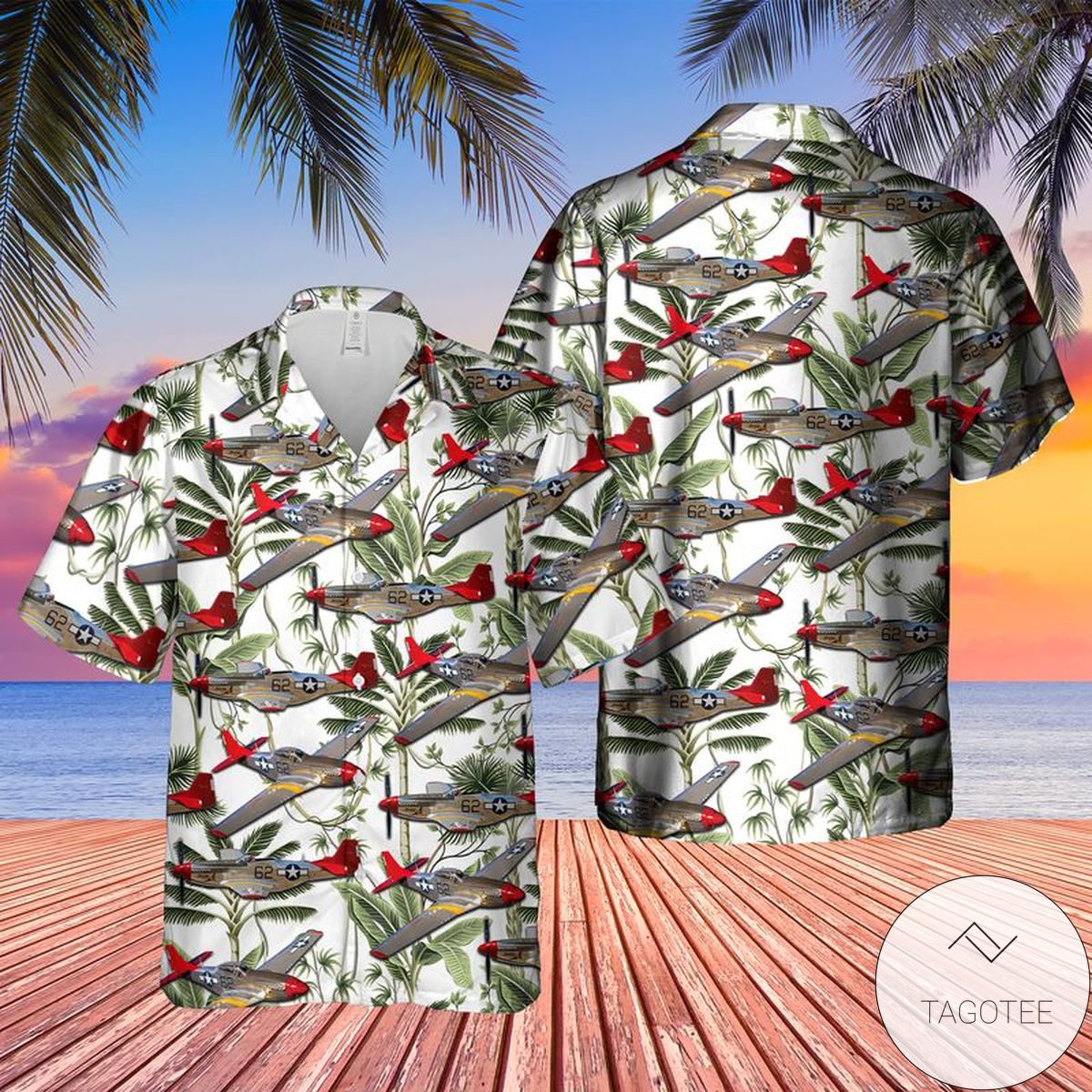 P-51 Red Tail Mustang Bunny Hawaiian Shirt- Tagotee