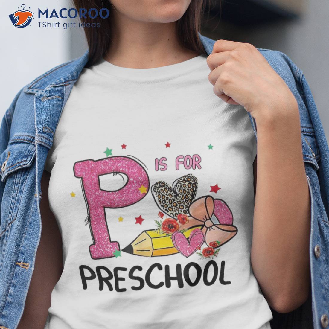 P Is For Preschool Pencil Heart Back To School Teacher Kids Shirt