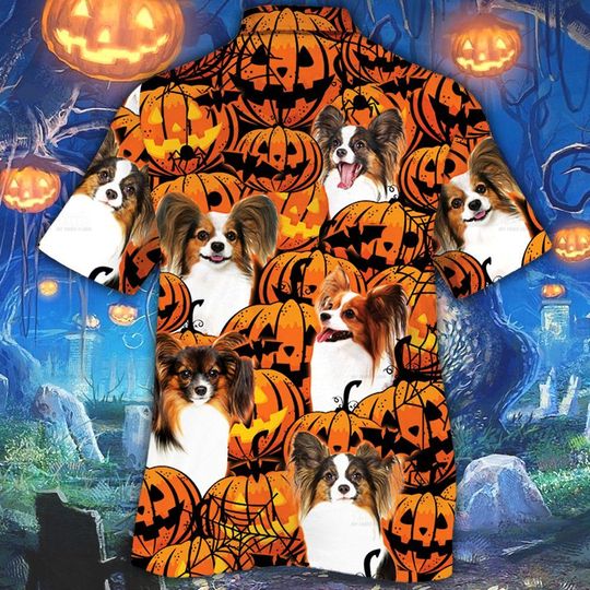 Papillon Dog Halloween Pumpkin Hawaiian Shirt