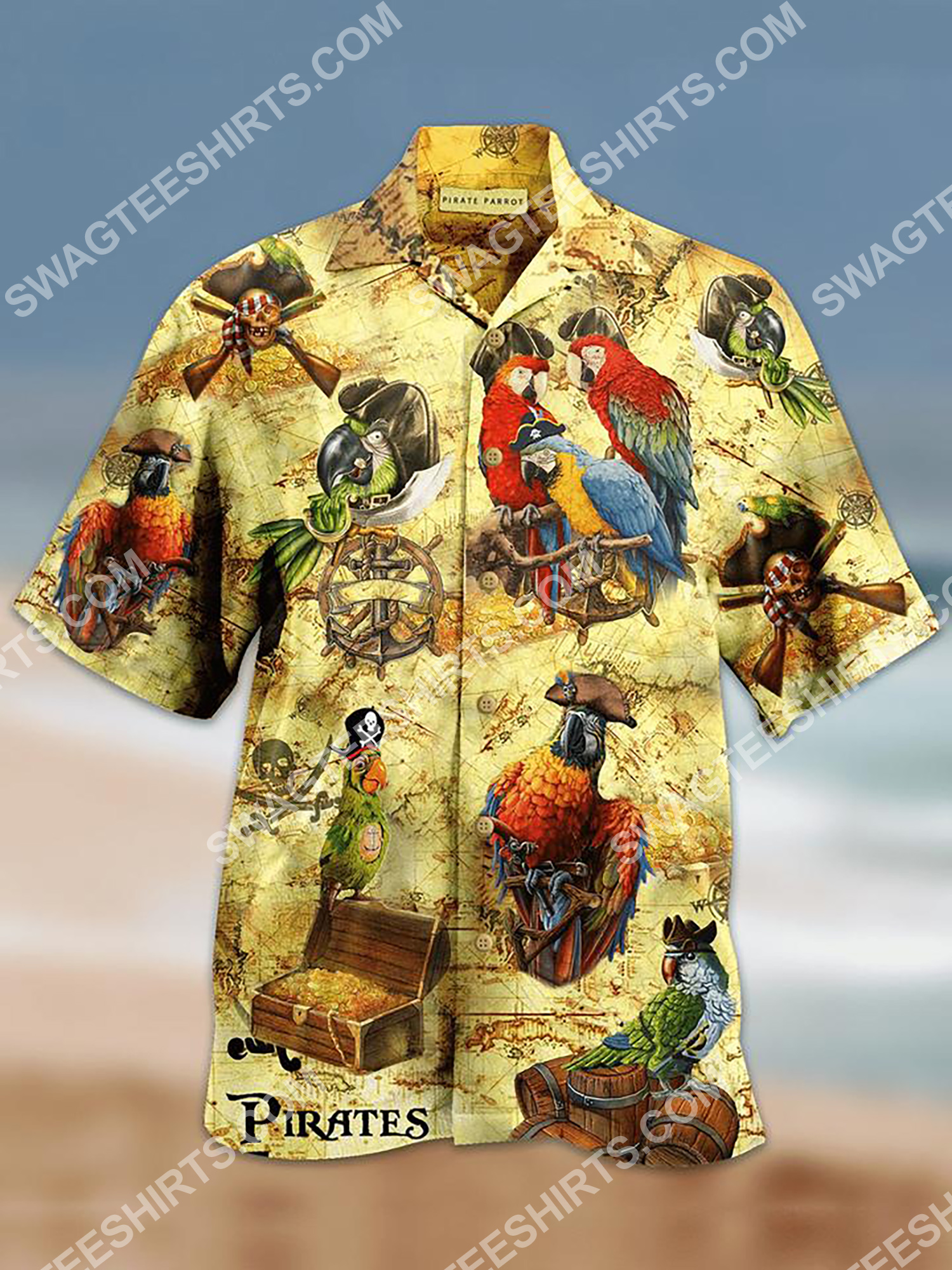 Parrot And Pirate Map All Over Printing Hawaiian Shirt