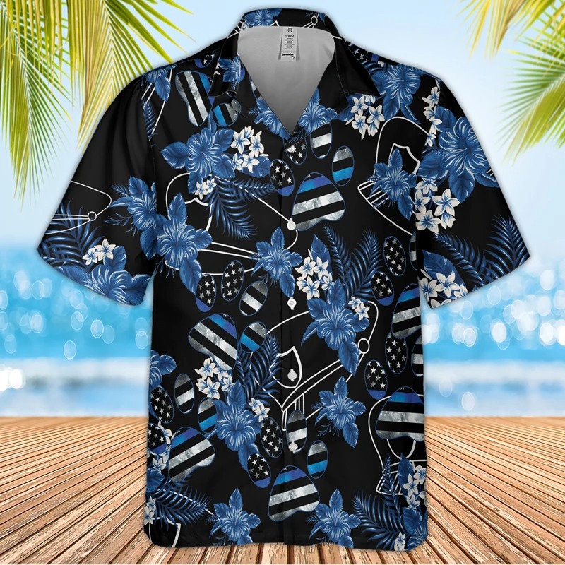 Paw And Police Seamless Pattern Hawaiian Shirt