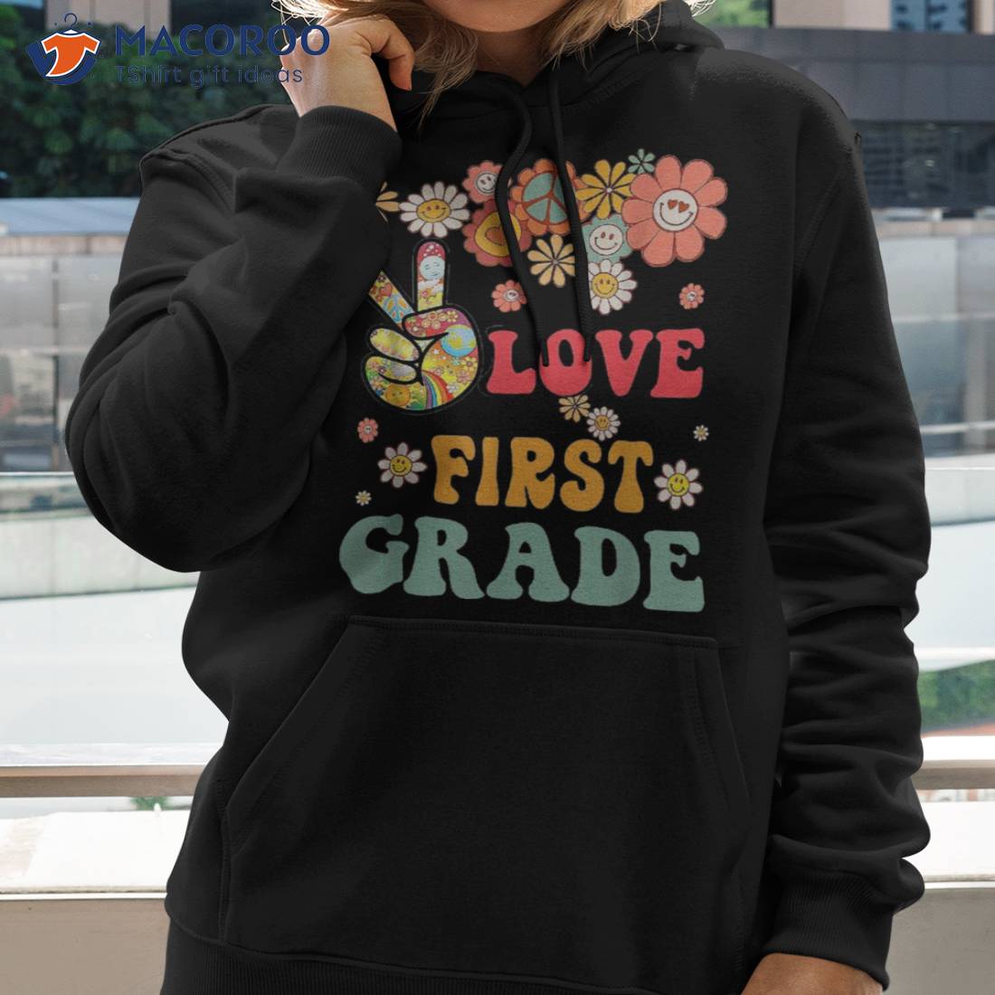 Peace Love First Grade Funny Back To School Teacher Kids Shirt