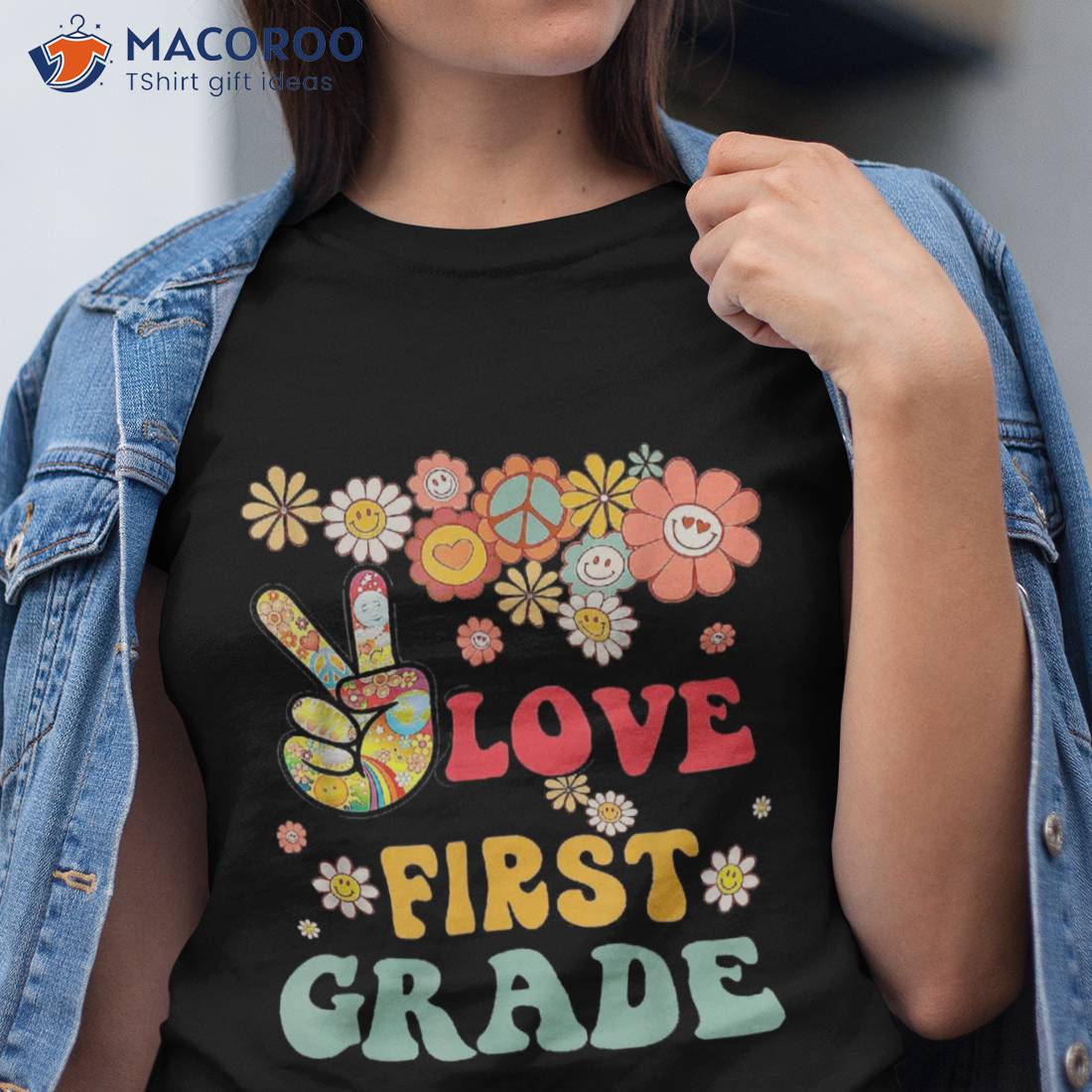 Peace Love First Grade Funny Back To School Teacher Kids Shirt