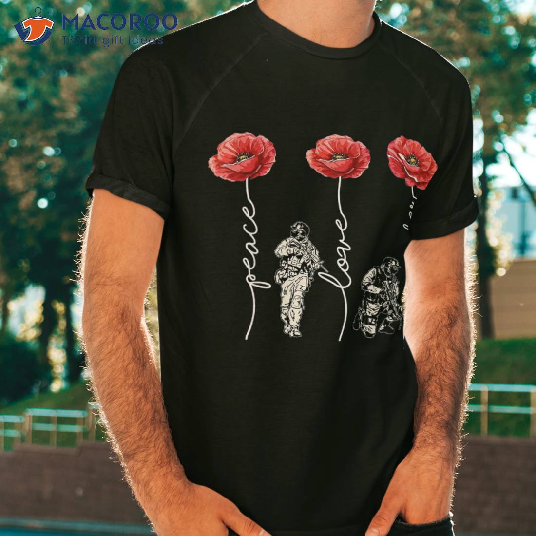 Peace Love Remember Red Poppy Flower Soldier Veteran Day Shirt