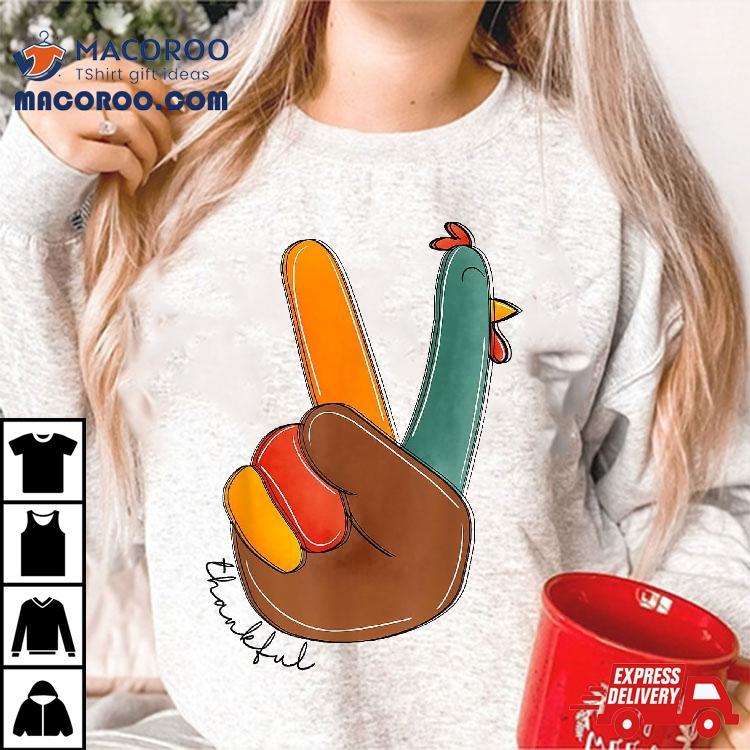 Peace Sign Turkey Hand Toddler Thanksgiving Kids Shirt