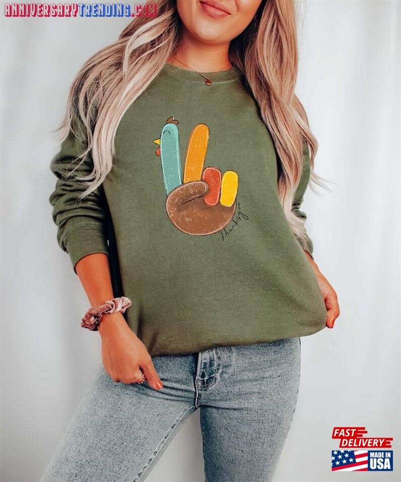 Peace Sign Turkey Retro Thanksgiving Shirt Hello Sweatshirt Hoodie