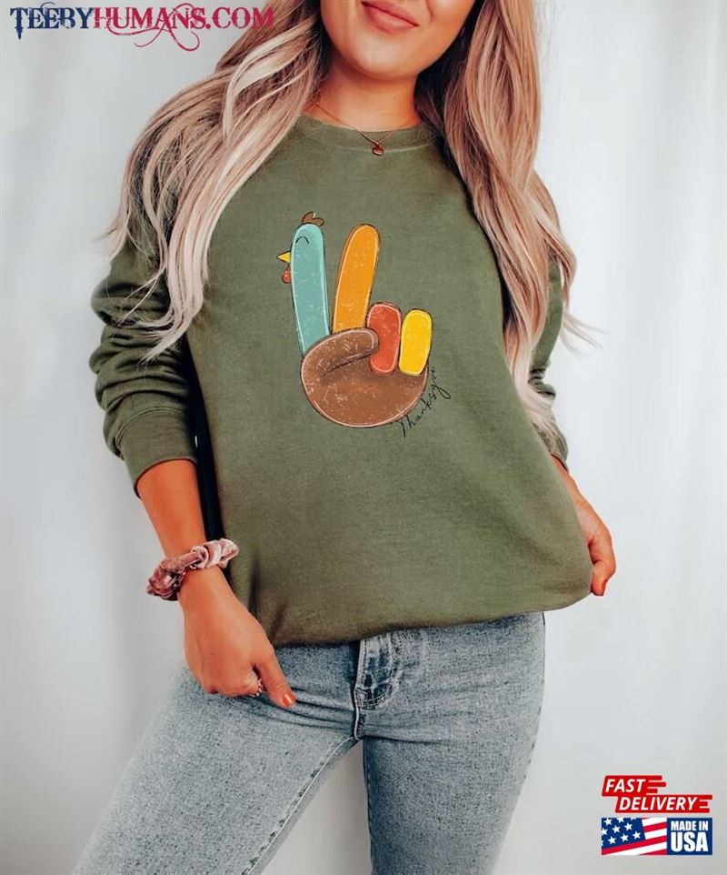 Peace Sign Turkey Retro Thanksgiving Shirt Hello Sweatshirt T-Shirt Unisex