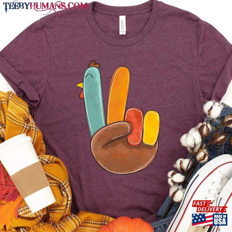 Peace Sign Turkey Shirt Thanksgiving Family Matching Thankful Grateful Blessed Sweatshirt T-Shirt