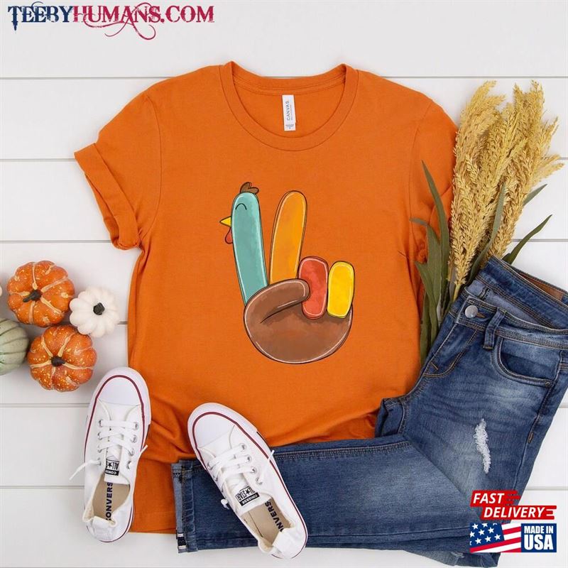 Peace Sign Turkey Shirt Thanksgiving Family Matching Thankful Grateful Blessed Sweatshirt T-Shirt