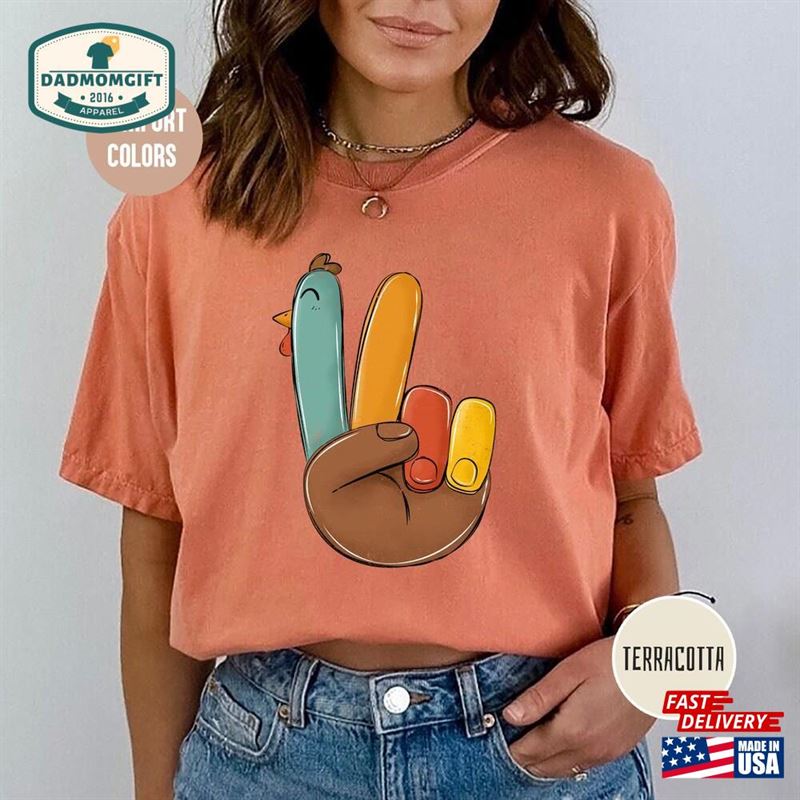 Peace Sign Turkey Thanksgiving Comfort Colors Shirt Thirt Sweatshirt Unisex