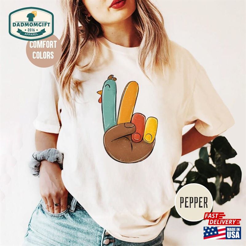 Peace Sign Turkey Thanksgiving Comfort Colors Shirt Thirt Sweatshirt Unisex