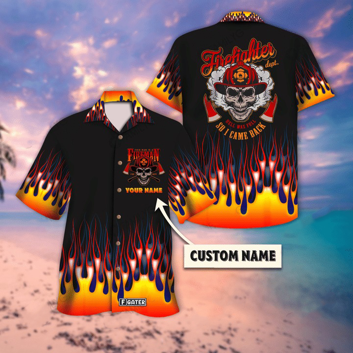 Personalized Firefighter Skull Flame Hawaiian Shirt