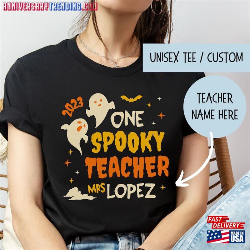 Personalized Name Teacher Halloween Tee Custom Shirt Cute Ghost T-Shirt Unisex