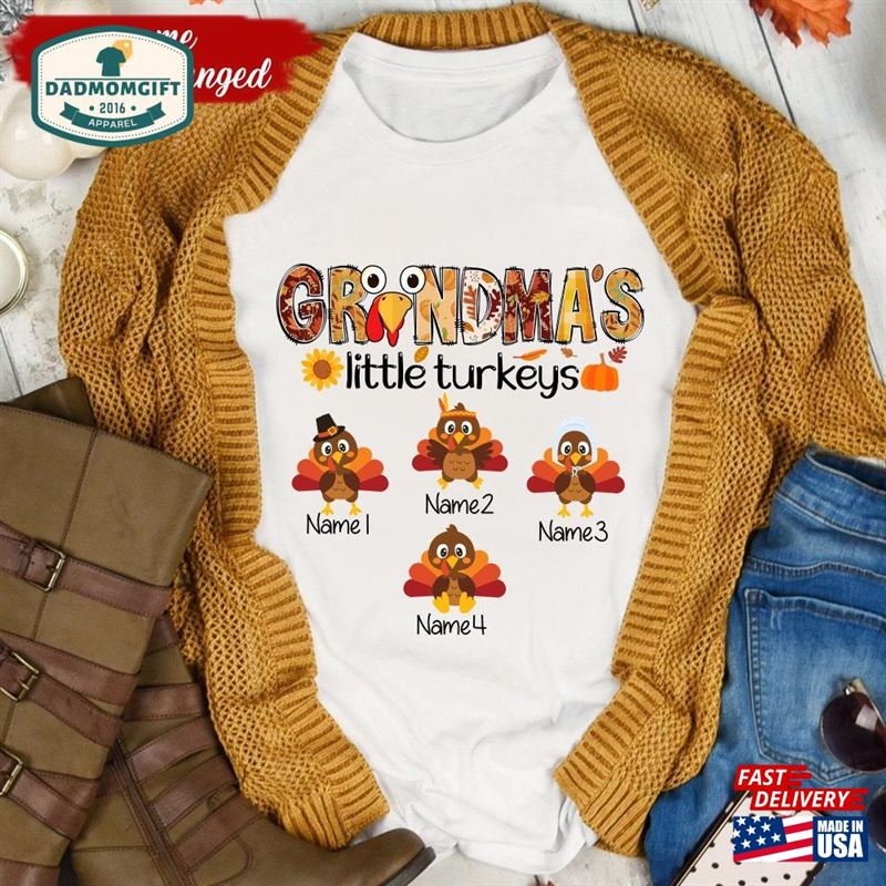 Personalized Turkey Nana Shirt Custom Grandma’s Little Turkeys Shirts T-Shirt Sweatshirt