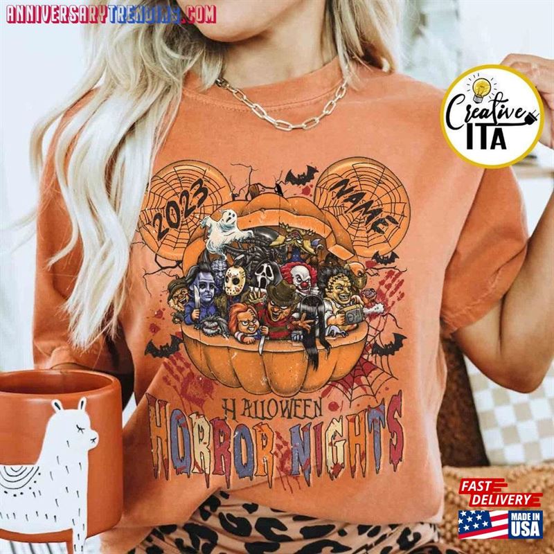 Personalized Vintage Universal Studios Halloween Horror Nights Shirt Retro Movie Characters Pumpkin Hoodie Classic