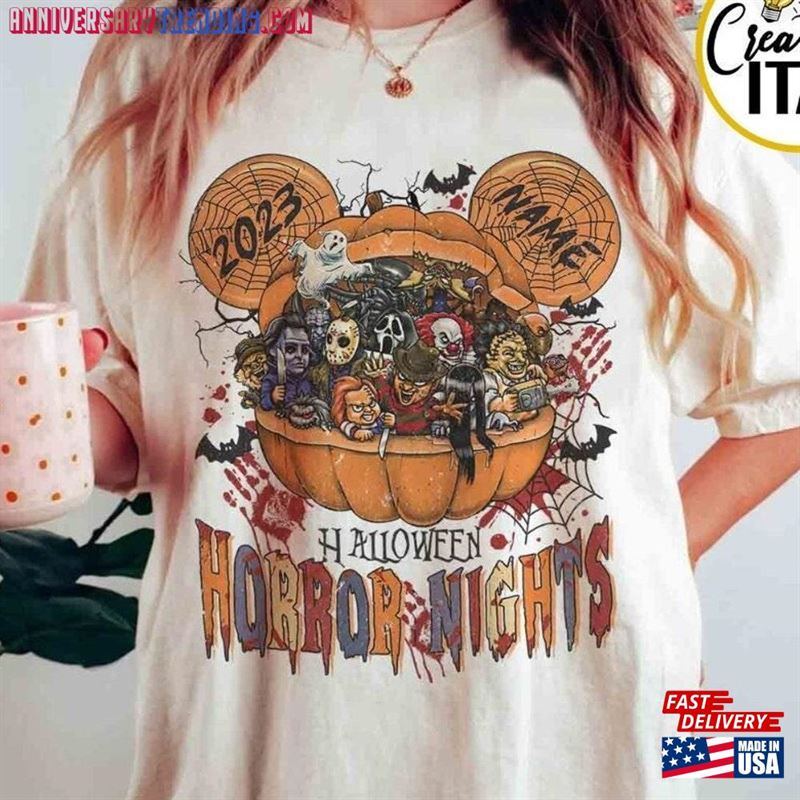 Personalized Vintage Universal Studios Halloween Horror Nights Shirt Retro Movie Characters Pumpkin Hoodie Classic