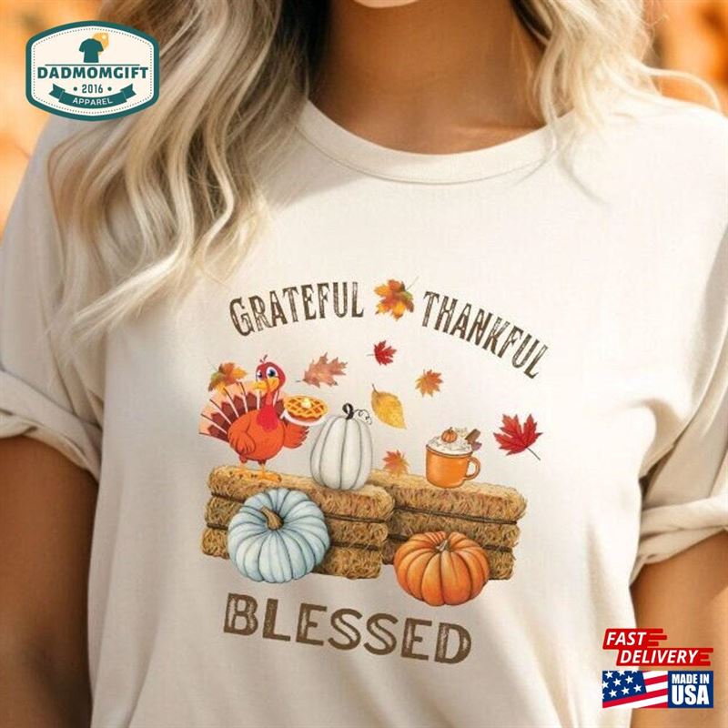 Pie Turkey Pumpkin Coffee Thankful Shirt Autumn Leaves Tee Cute Thanksgiving Hoodie T-Shirt