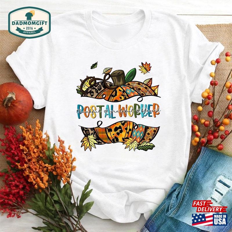 Postal Worker Fall Pumpkin Shirt Thankful Grateful Blessed One Unisex Hoodie