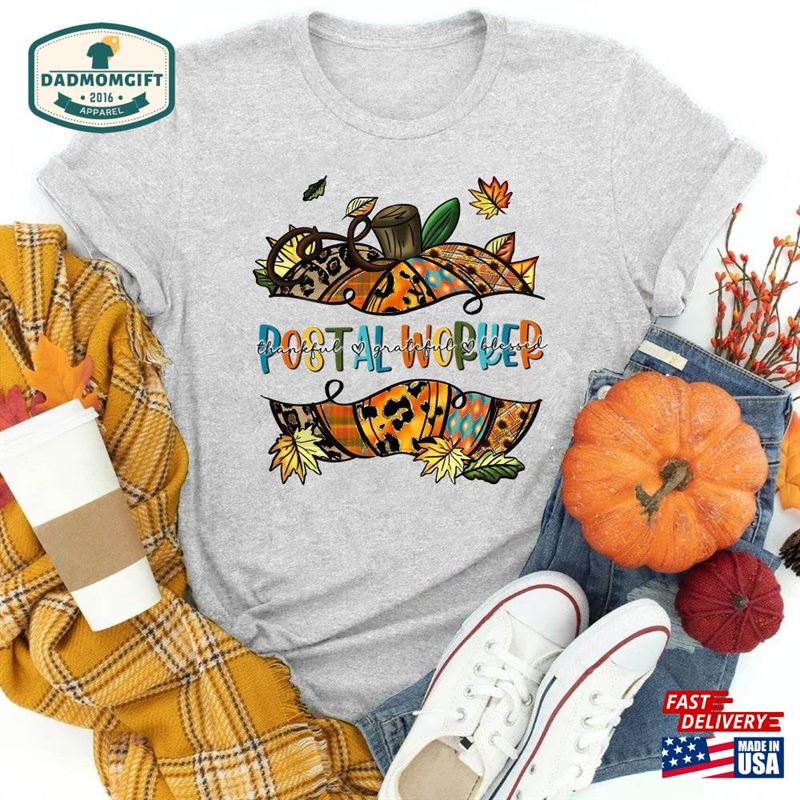 Postal Worker Fall Pumpkin Shirt Thankful Grateful Blessed One Unisex Hoodie