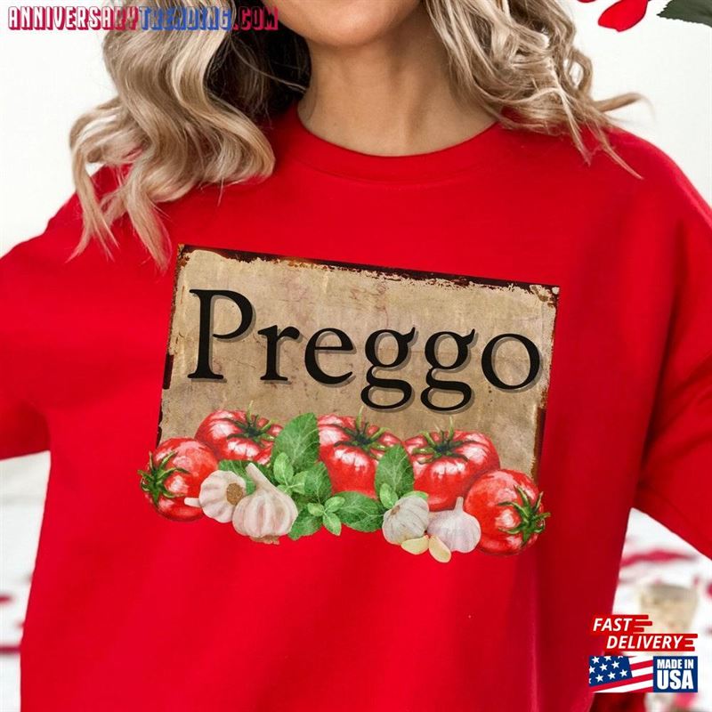 Prego Sauce Sweatshirt Funny Halloween Pregnancy Shirt Announcement Sweater Classic Unisex