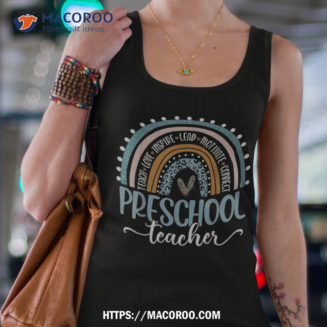 Preschool Teacher Leopard Boho Rainbow Back To School Teach Shirt