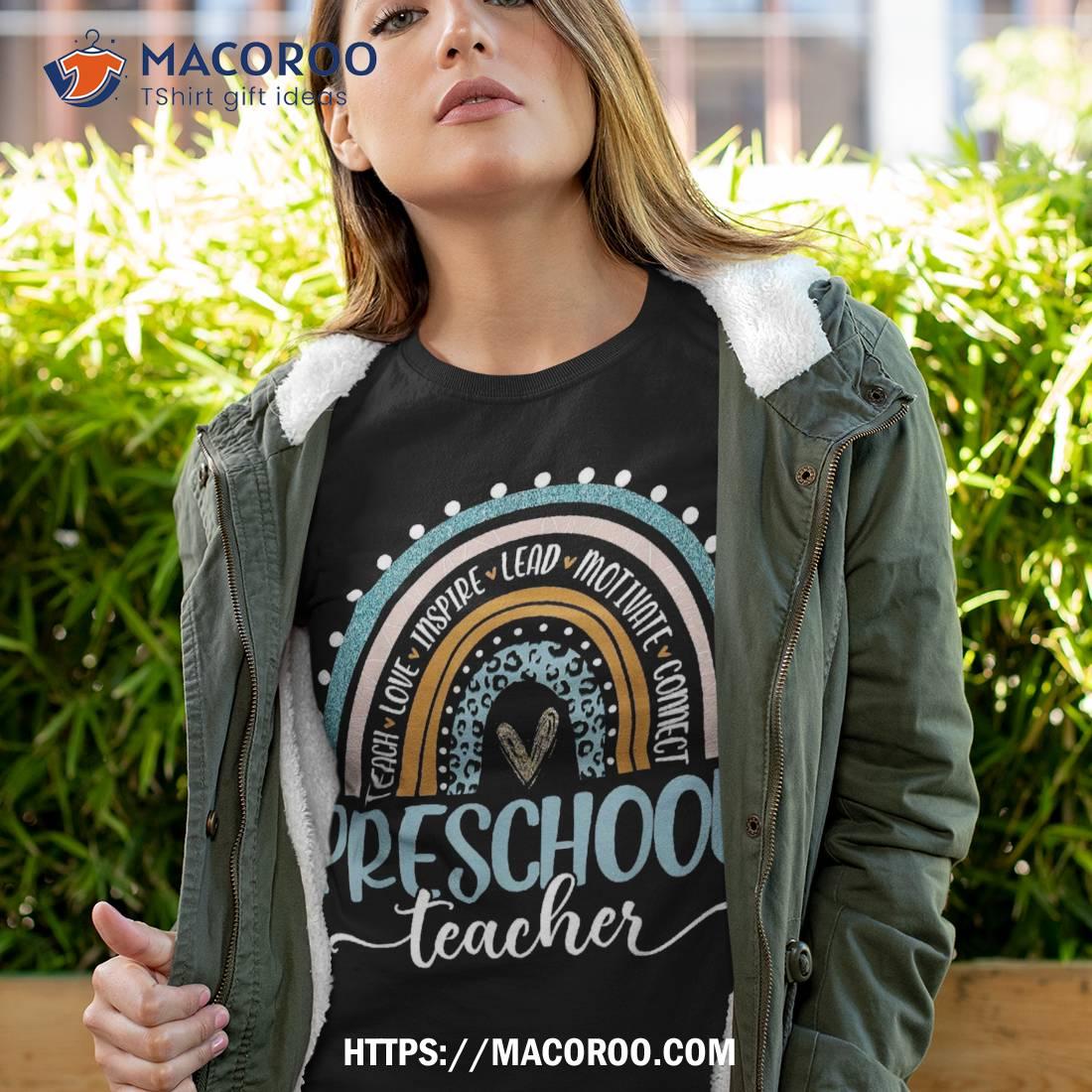 Preschool Teacher Leopard Boho Rainbow Back To School Teach Shirt