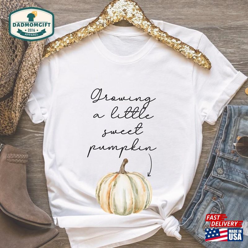 Pumpkin Fall Pregnancy Reveal Tee New Mom Shirt Expecting To Be Gift Classic Sweatshirt