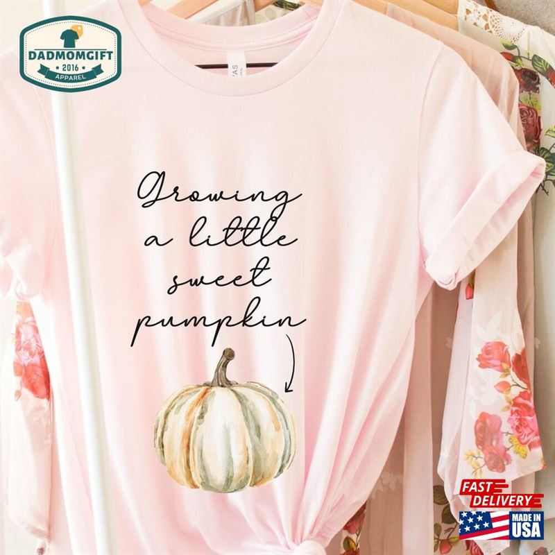 Pumpkin Fall Pregnancy Reveal Tee New Mom Shirt Expecting To Be Gift Classic Sweatshirt