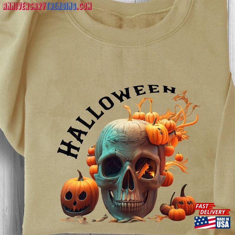 Pumpkin Skull Halloween Sweatshirt Hoodie Classic