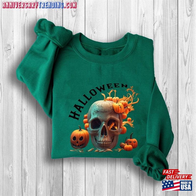 Pumpkin Skull Halloween Sweatshirt Hoodie Classic