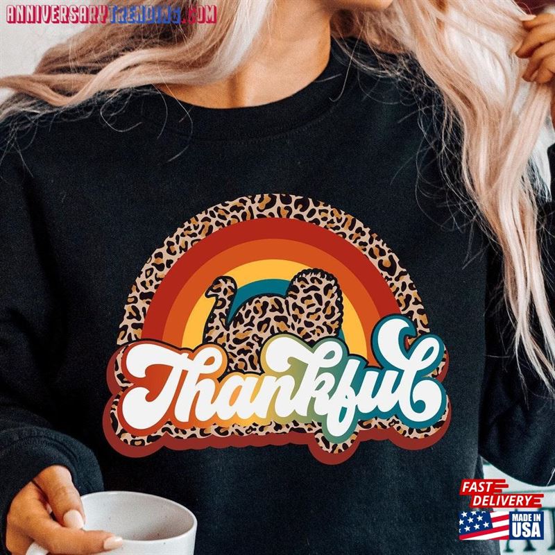 Rainbow Thankful Fall Pumpkin Sweatshirt Thanksgiving Shirt Hoodie Unisex