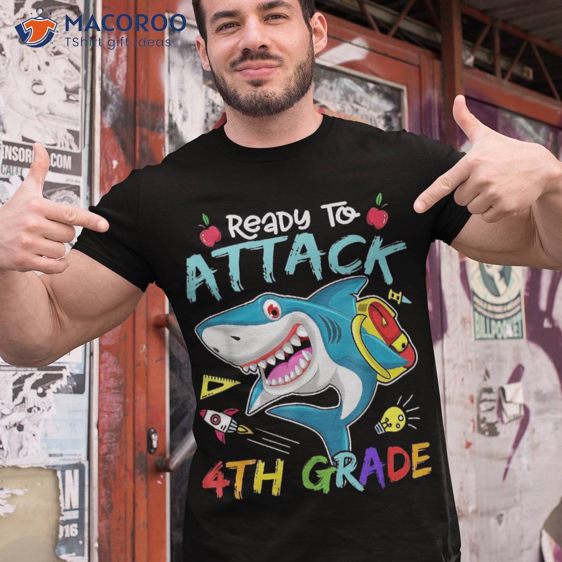 Ready To Attack 4th Grade Boy Back School Sea Animal Shirt