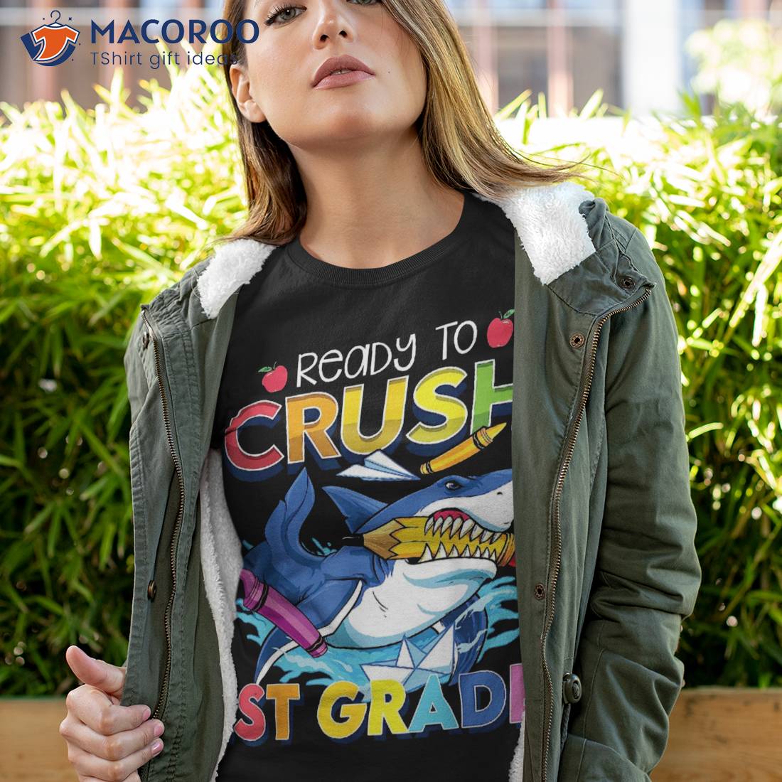 Ready To Crush 1st Grade Shark Back School Boys Girls Shirt