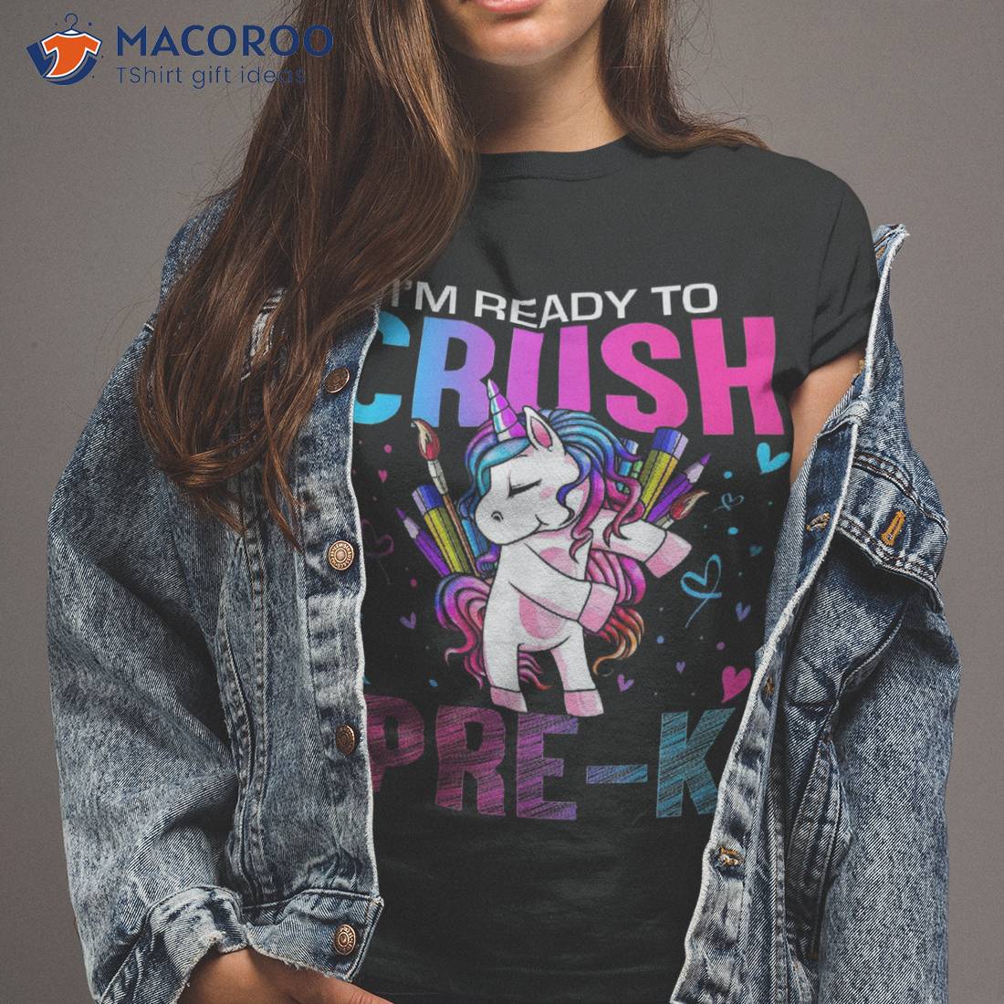 Ready To Crush Pre-k Back School Pre K Unicorn Kids Girls Shirt