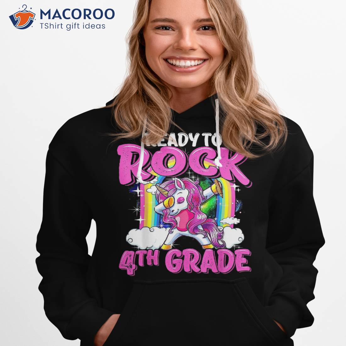 Ready To Rock 4th Grade Dabbing Unicorn Back School Girls Shirt