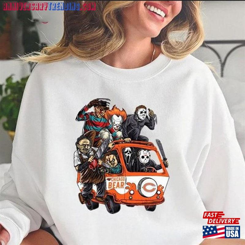 Retro Chicago Bear Horror Movies Characters Halloween  Shirt Chacracter Friends Tee Sweatshirt Classic