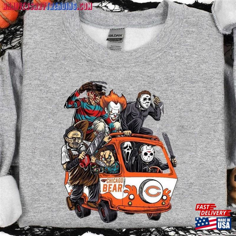 Retro Chicago Bear Horror Movies Characters Halloween  Shirt Chacracter Friends Tee Sweatshirt Classic