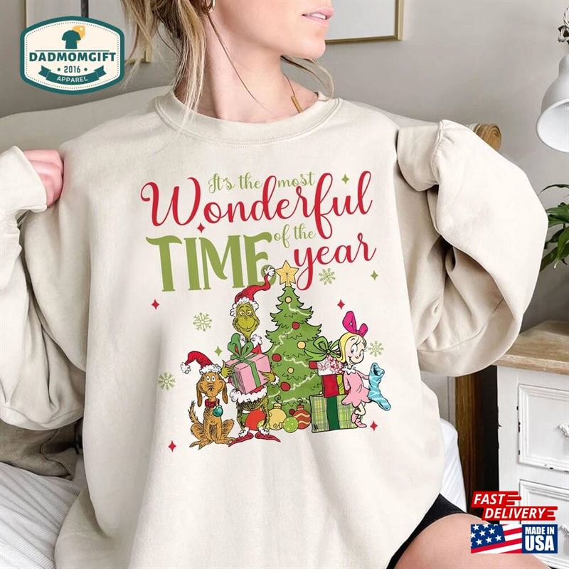 Retro Grinch Christmas Tree Sweatshirt Hoodie The Most Wonderful Time Of Year Shirt Unisex