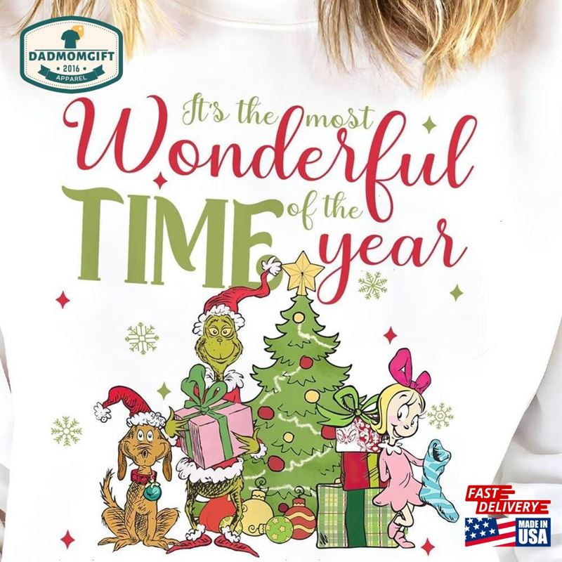 Retro Grinch Christmas Tree Sweatshirt Hoodie The Most Wonderful Time Of Year Shirt Unisex