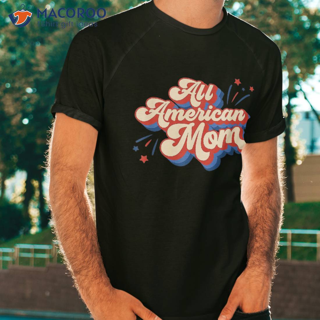 Retro Groovy All American Mom Usa Patriotic 4th Of July Mama Shirt