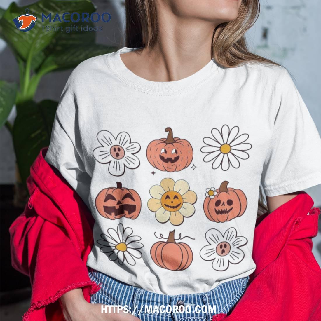 Retro Groovy Fall Vintage Pumpkin Flower Hippie Halloween Shirt